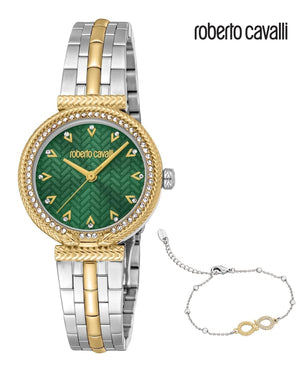 Buy Shop Just Cavalli Chiarezza Snake Core Green Dial Two Tone Steel Strap Watch for Women - RC5L078M0065 USA Online