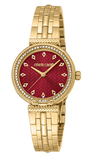 Buy Shop Just Cavalli Chiarezza Snake Core Red Dial Gold Steel Strap Watch for Women - RC5L078M0035 USA Online