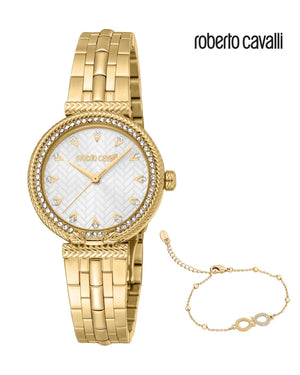 Buy Shop Just Cavalli Chiarezza Snake Core Silver Dial Gold Steel Strap Watch for Women - RC5L078M0025 USA Online