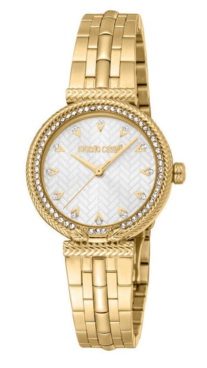 Buy Shop Just Cavalli Chiarezza Snake Core Silver Dial Gold Steel Strap Watch for Women - RC5L078M0025 USA Online