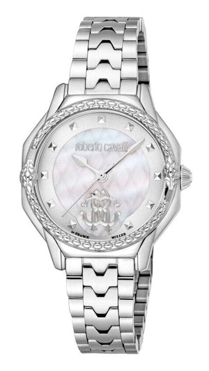 Buy Shop Just Cavalli Classic Diamonds Mother of Pearl Dial Silver Steel Strap Watch for Women - RV1L225M0041 USA Online
