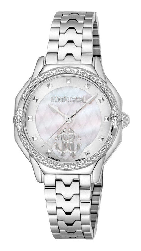 Buy Shop Just Cavalli Classic Diamonds Mother of Pearl Dial Silver Steel Strap Watch for Women - RV1L225M0041 USA Online
