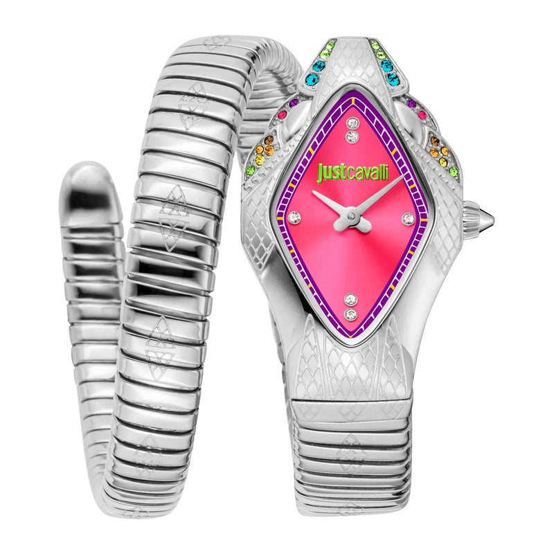 Buy Shop Just Cavalli Ferocious Pink Dial Silver Steel Strap Watch for Women - JC1L306M0025 USA Online