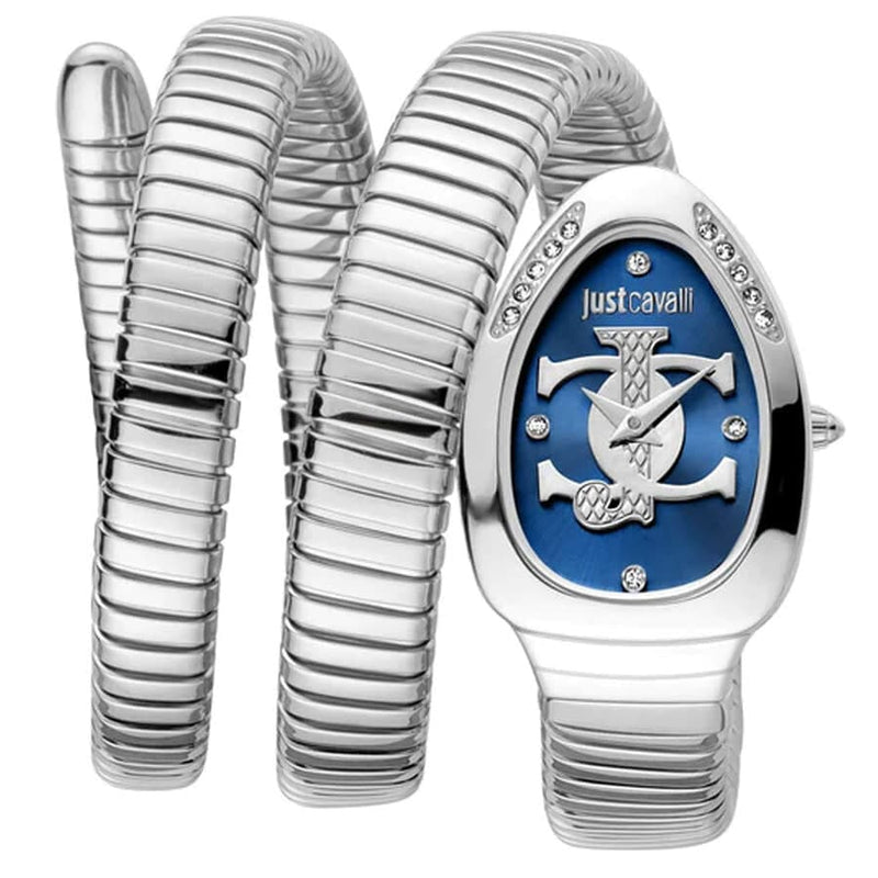 Buy Shop Just Cavalli Glam Evo 5 Blue Dial Silver Steel Strap Watch for Women - JC1L228M0025 USA Online