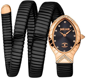 Buy Shop Just Cavalli Serpente Metallica Diamonds Black Dial Black Steel Strap Watch for Women - JC1L208M0085 USA Online