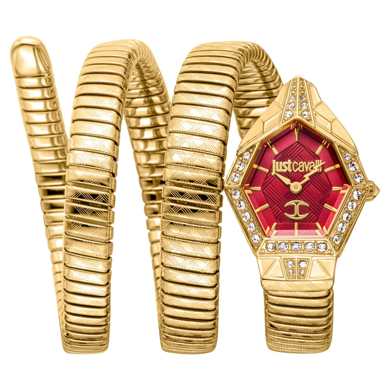 Buy Shop Just Cavalli Mesmerizing Red Dal Gold Steel Strap Watch for Women - JC1L304M0035 USA Online
