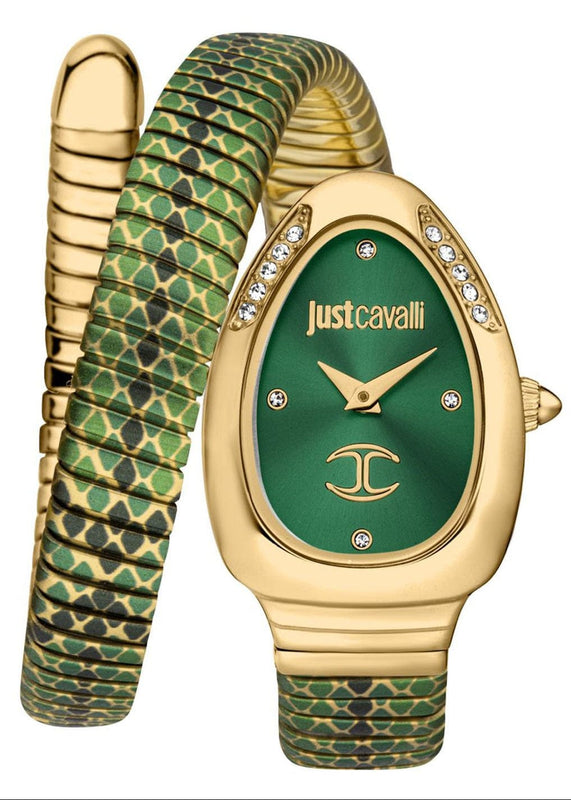 Buy Shop Just Cavalli Pelle Solo Snake Green Dial Three Tone Steel Strap Watch for Women - JC1L251M0035 USA Online