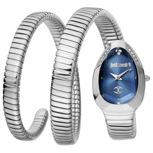 Buy Shop Just Cavalli Serpente Metallica Blue Dial Silver Steel Strap Watch for Women - JC1L209M0025 USA Online
