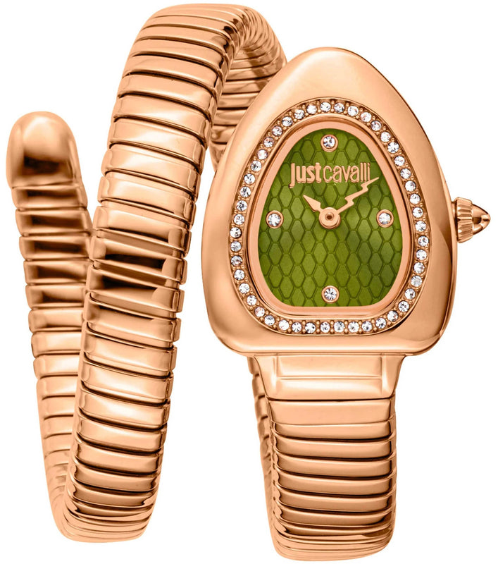 Buy Shop Just Cavalli Signature Snake Green Dial Rose Gold Steel Strap Watch for Women - JC1L249M0045 USA Online