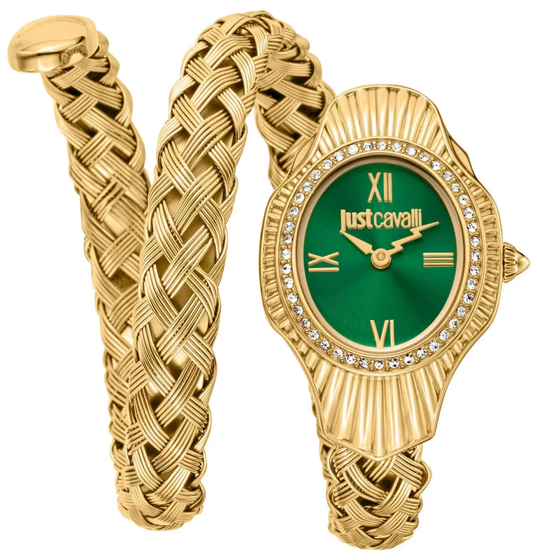 Buy Shop Just Cavalli Twined Green Dial Gold Steel Strap Watch for Women - JC1L305M0035 USA Online