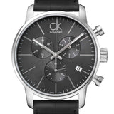 Calvin Klein City Chronograph Black Dial Black Leather Strap Watch for Men - K2G271C3