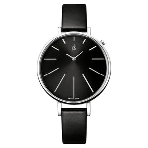 Buy Shop Calvin Klein Equal Black Dial Black Leather Strap Watch for Women - K3E231C1 USA Online