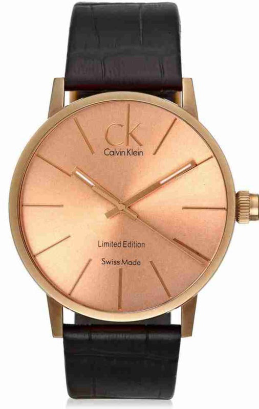 Buy Shop Calvin Klein Post Minimal Rose Gold Dial Black Leather Strap Watch for Men - K7621201 USA Online
