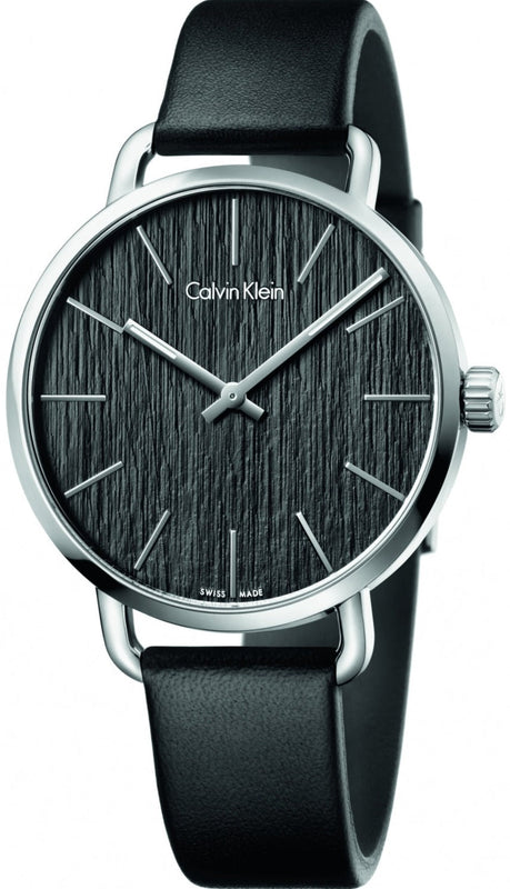 Buy Shop Calvin Klein Even Black Dial Black Leather Strap Watch for Women - K7B211C1 USA Online
