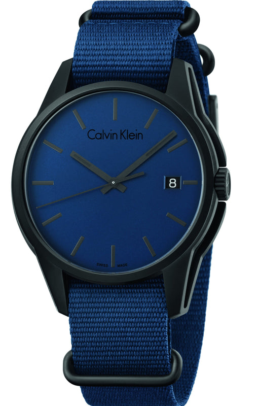 Buy Shop Calvin Klein Tone Blue Dial Blue NATO Strap Watch for Men - K7K514VN USA Online