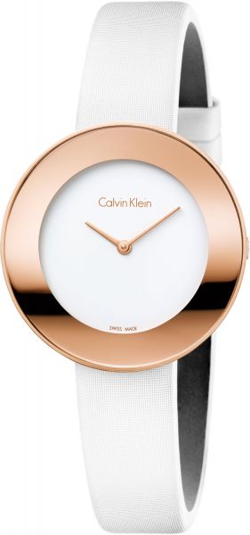 Buy Shop Calvin Klein Chic White Dial White Leather Strap Watch for Women - K7N236K2 USA Online