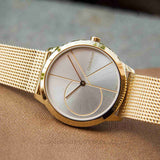 Buy Shop Calvin Klein Minimal Silver Dial Gold Mesh Bracelet Watch for Women - K3M22526 USA Online
