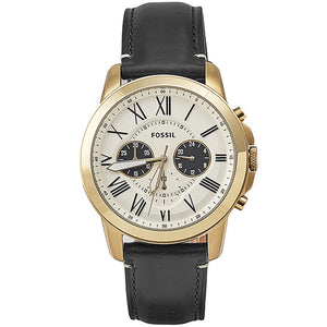 Buy Shop Fossil Grant Chronograph White Dial Black Leather Strap Watch for Men - FS5272 USA Online