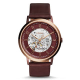Buy Shop Fossil Vintage Muse Automatic Skeleton Maroon Dial Maroon Leather Strap Watch for Women - ME3137 USA Online