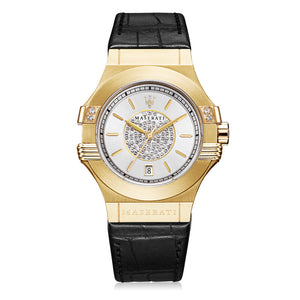 Buy Shop Maserati Potenza Diamonds Silver Dial Black Leather Strap Watch For Women - R8851108505 USA Online