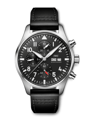 Buy Shop IWC Pilot's Watch Chronograph Black Dial Black Leather Strap Watch for Men - IW377709 USA Online