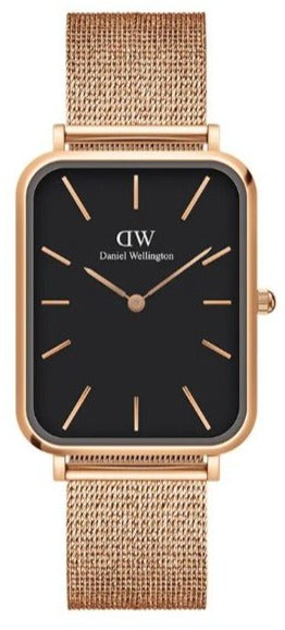 Buy Shop Daniel Wellington Quadro Pressed Melrose Black Dial Gold Mesh Bracelet Watch For Men - DW00100466 USA Online