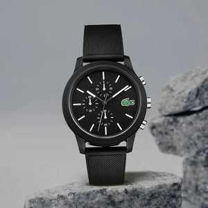Buy Shop Lacoste 12.12 Chronograph Black Dial Black Silicone Strap Watch for Men - 2010972 USA Online