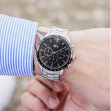 Buy Shop Lacoste Boston Chronograph Black Dial Silver Steel Strap Watch for Men - 2011079 USA Online