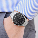 Buy Shop Lacoste Boston Chronograph Black Dial Silver Steel Strap Watch for Men - 2011079 USA Online
