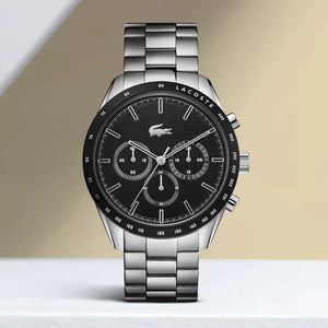 Buy Shop Lacoste Boston Chronograph Black Dial Silver Steel Strap Watch for Men - 2011079 USA Online
