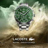 Buy Shop Lacoste Boston Chronograph Green Dial Silver Steel Strap Watch for Men - 2011080 USA Online