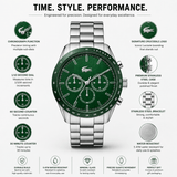 Buy Shop Lacoste Boston Chronograph Green Dial Silver Steel Strap Watch for Men - 2011080 USA Online