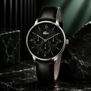 Buy Shop Lacoste Club Multi Watch Black Dial Black Leather Strap Watch for Men - 2011139 USA Online