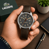 Buy Shop Lacoste Continental Gray Dial Brown Leather Strap Watch for Men - 2011020 USA Online