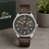 Buy Shop Lacoste Continental Gray Dial Brown Leather Strap Watch for Men - 2011020 USA Online