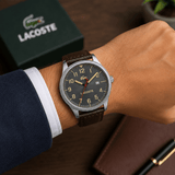 Buy Shop Lacoste Continental Gray Dial Brown Leather Strap Watch for Men - 2011020 USA Online