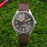 Buy Shop Lacoste Continental Gray Dial Brown Leather Strap Watch for Men - 2011020 USA Online