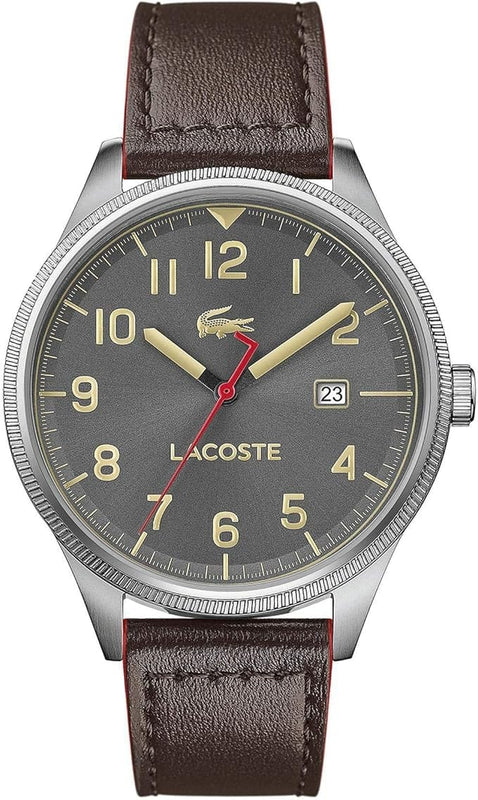 Buy Shop Lacoste Continental Gray Dial Brown Leather Strap Watch for Men - 2011020 USA Online