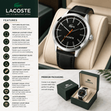 Buy Shop Lacoste Edmonton Black Dial Black Leather Strap Watch for Men - 2010888 USA Online