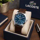 Buy Shop Lacoste Edmonton Blue Dial Brown Leather Strap Watch for Men - 2010889 USA Online