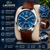 Buy Shop Lacoste Edmonton Blue Dial Brown Leather Strap Watch for Men - 2010889 USA Online