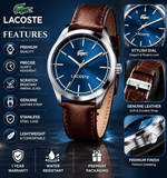 Buy Shop Lacoste Edmonton Blue Dial Brown Leather Strap Watch for Men - 2010889 USA Online