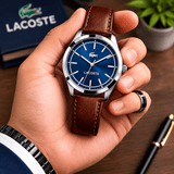 Buy Shop Lacoste Edmonton Blue Dial Brown Leather Strap Watch for Men - 2010889 USA Online