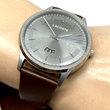 Buy Shop Lacoste Madrid Grey Dial Brown Leather Strap Watch for Men - 2011033 USA Online