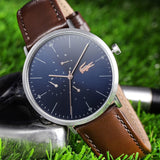 Buy Shop Lacoste Moon Multifunction Blue Dial Brown Leather Strap Watch for Men - 2010976 USA Online