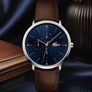 Buy Shop Lacoste Moon Multifunction Blue Dial Brown Leather Strap Watch for Men - 2010976 USA Online