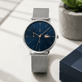 Buy Shop Lacoste Moon Multifunction Blue Dial Silver Mesh Strap Watch for Men - 2011024 USA Online