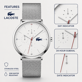 Buy Shop Lacoste Moon Multifunction White Dial Silver Steel Strap Watch for Men - 2011025 USA Online