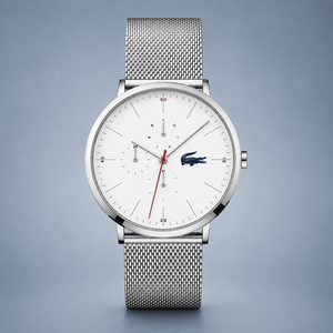 Buy Shop Lacoste Moon Multifunction White Dial Silver Steel Strap Watch for Men - 2011025 USA Online