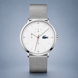 Buy Shop Lacoste Moon Multifunction White Dial Silver Steel Strap Watch for Men - 2011025 USA Online